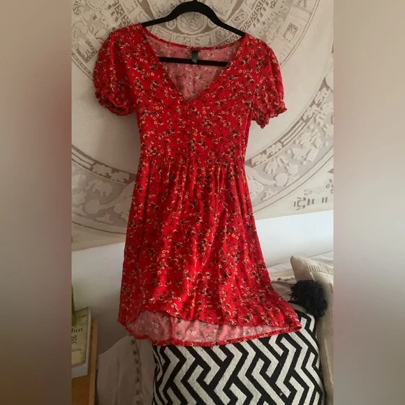 wild fable | Dresses | Southern Belle Red Floral Ruffle Puff Sleeve Dress  Xs Wild Fable Worn Once | Poshmark